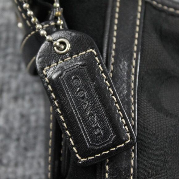 Coach Signature Jacquard Trim Hobo Shoulder Bag with Braided Strap Black 90s Y2K - Picture 2 of 7